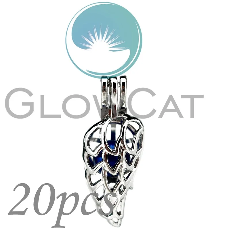 

20X KK837 Feather Wings Beads Cage Jewelry Making Essential Oil Diffuser Pearl Cage Locket Pendant for Oyster