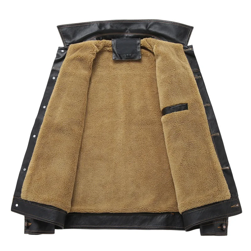 Мужская кожаная куртка 2020 модная зимняя с отворотом и несколькими карманами из