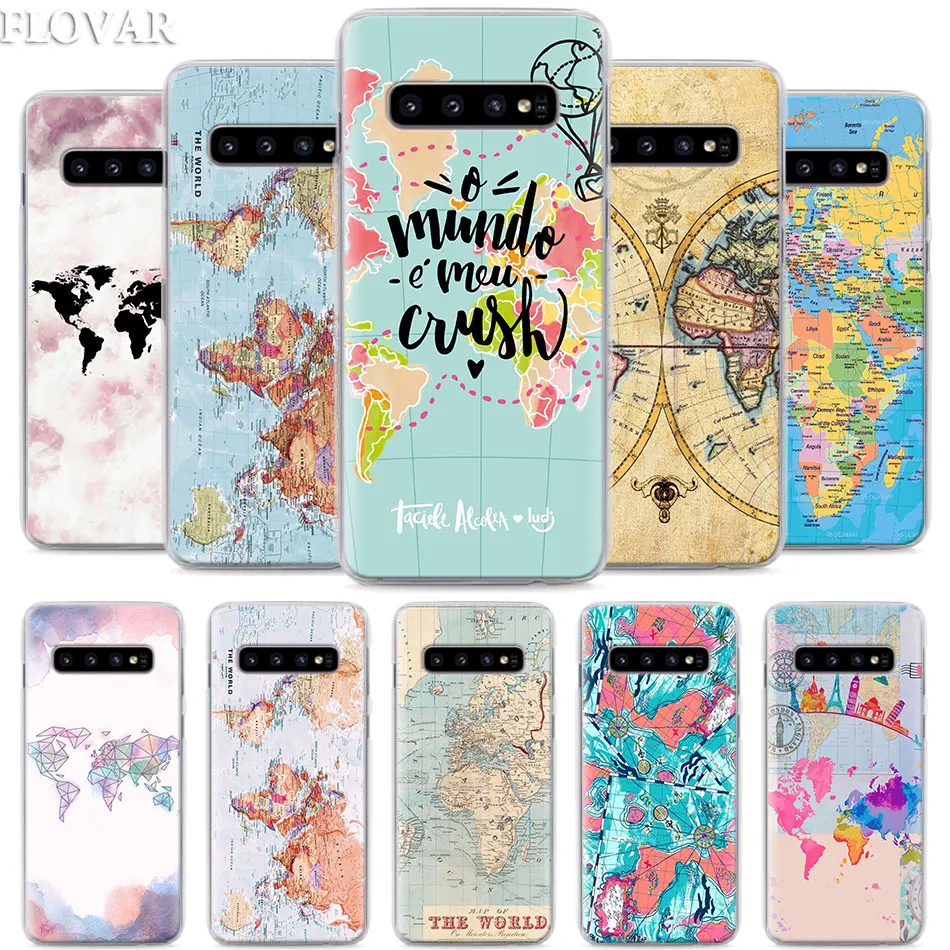 Карта мира чехол для телефона для samsung Galaxy S10e S10 плюс S7 S8 S9 Plus, Note 8, 9, 10, плюс S10 5G M20 M30 жесткий чехол Coque