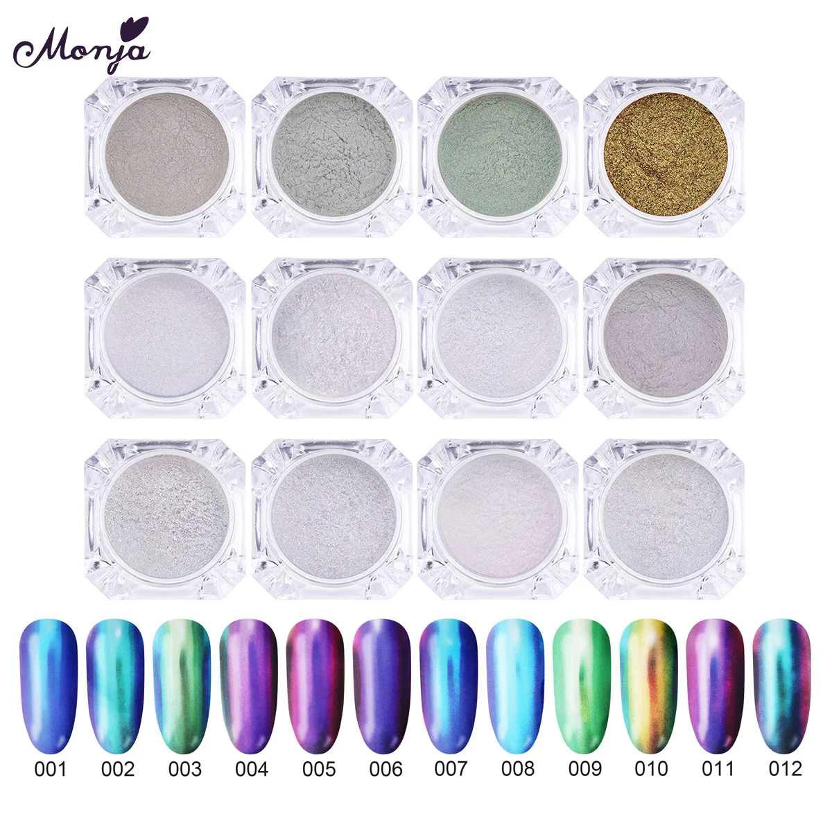 Monja 12 цветов волшебное зеркало порошок мерцающий пылезащитный блеск DIY Nail Art хром