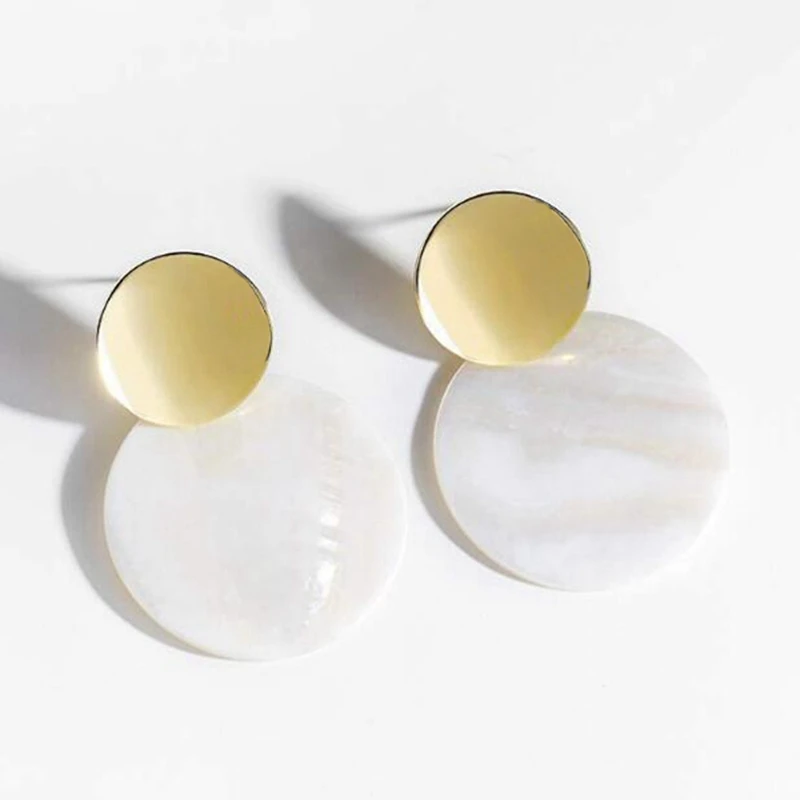 Модные круглые серьги подвески в виде ракушки металлические геометрические