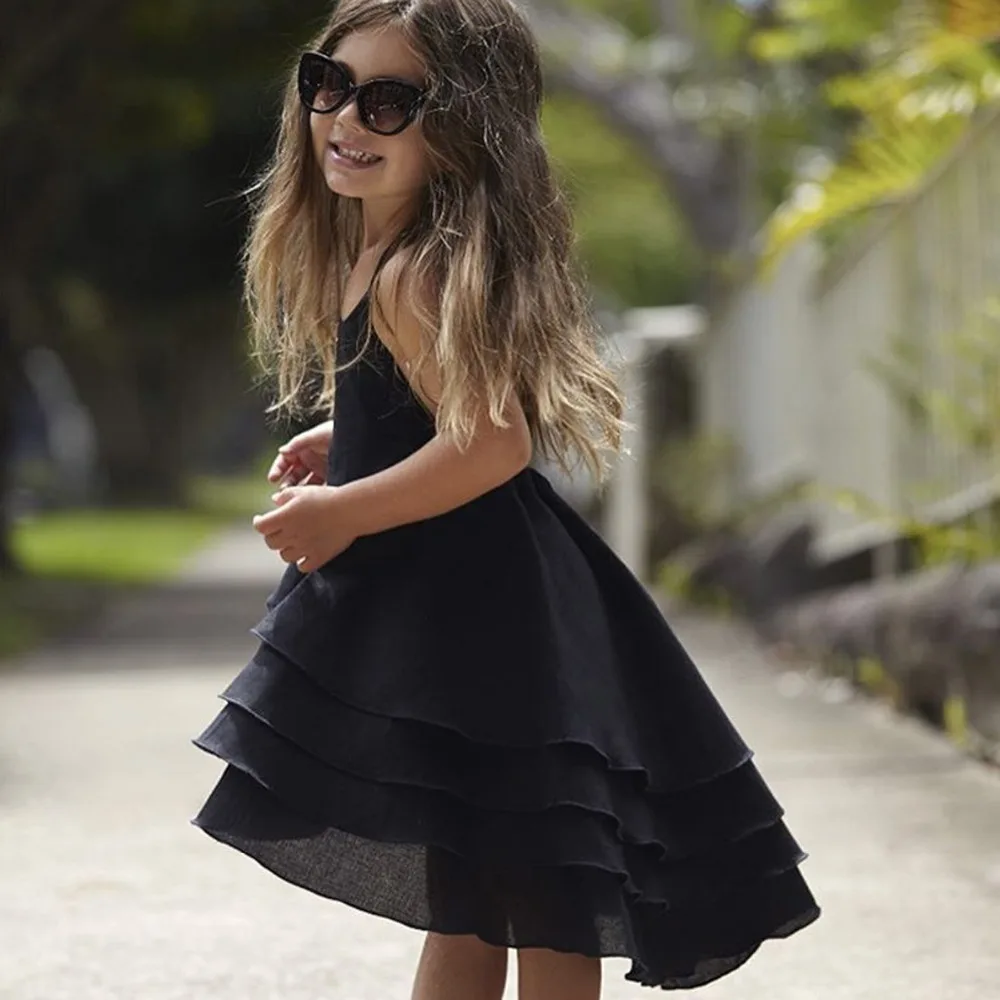 Одежда для маленьких девочек; милое однотонное платье принцессы на бретелях с открытой спиной для девочек; летний Повседневный пляжный сарафан; комплект одежды для детей