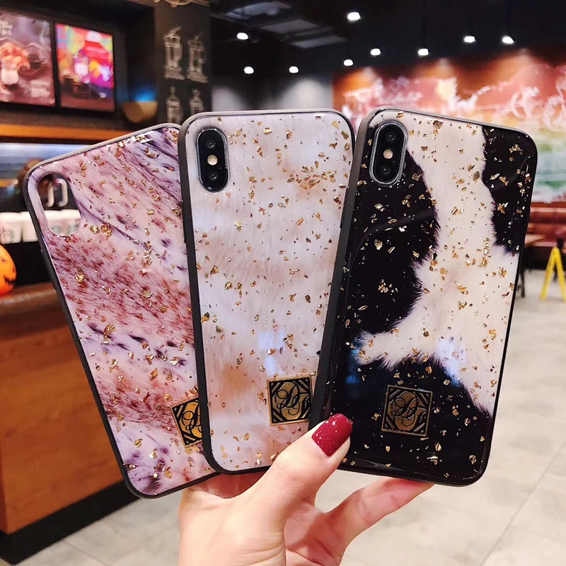 Роскошные блестящие чехлы для телефонов с золотой фольгой iPhone X 7 8 6 6S Plus чехол