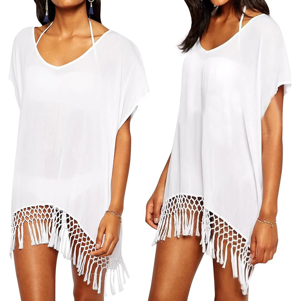 Женская Пляжная накидка с кисточками ассиметричные бикини женская купальный