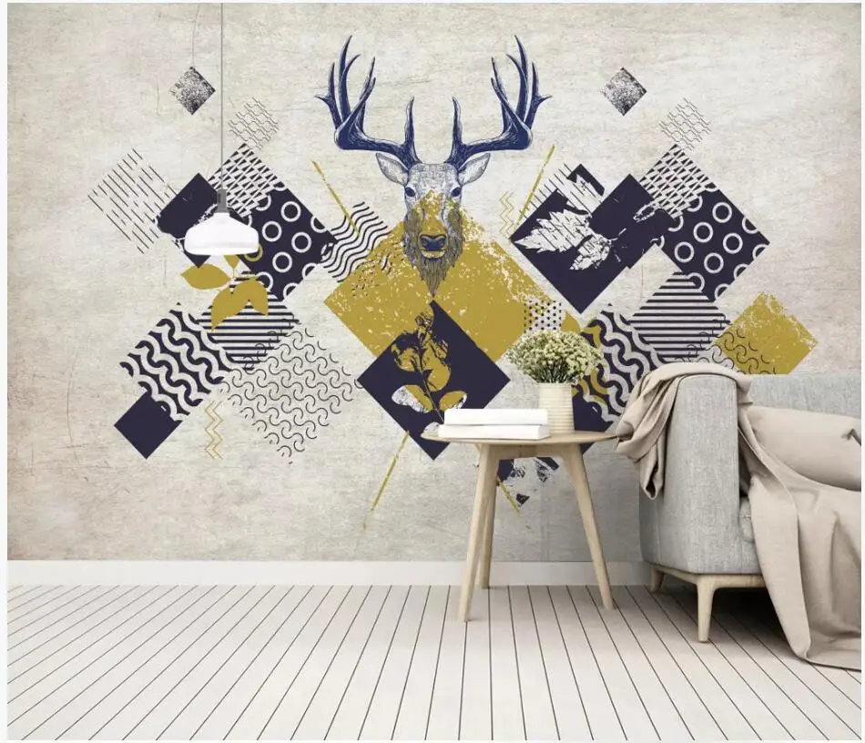 WDBH 3d photo wallpaper custom mural European minimalist modern triangle geometry deer head living room wallpaper for walls 3 d