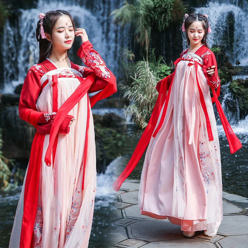 Новинка Hanfu красное платье Женская традиционная китайская юбка с вышивкой