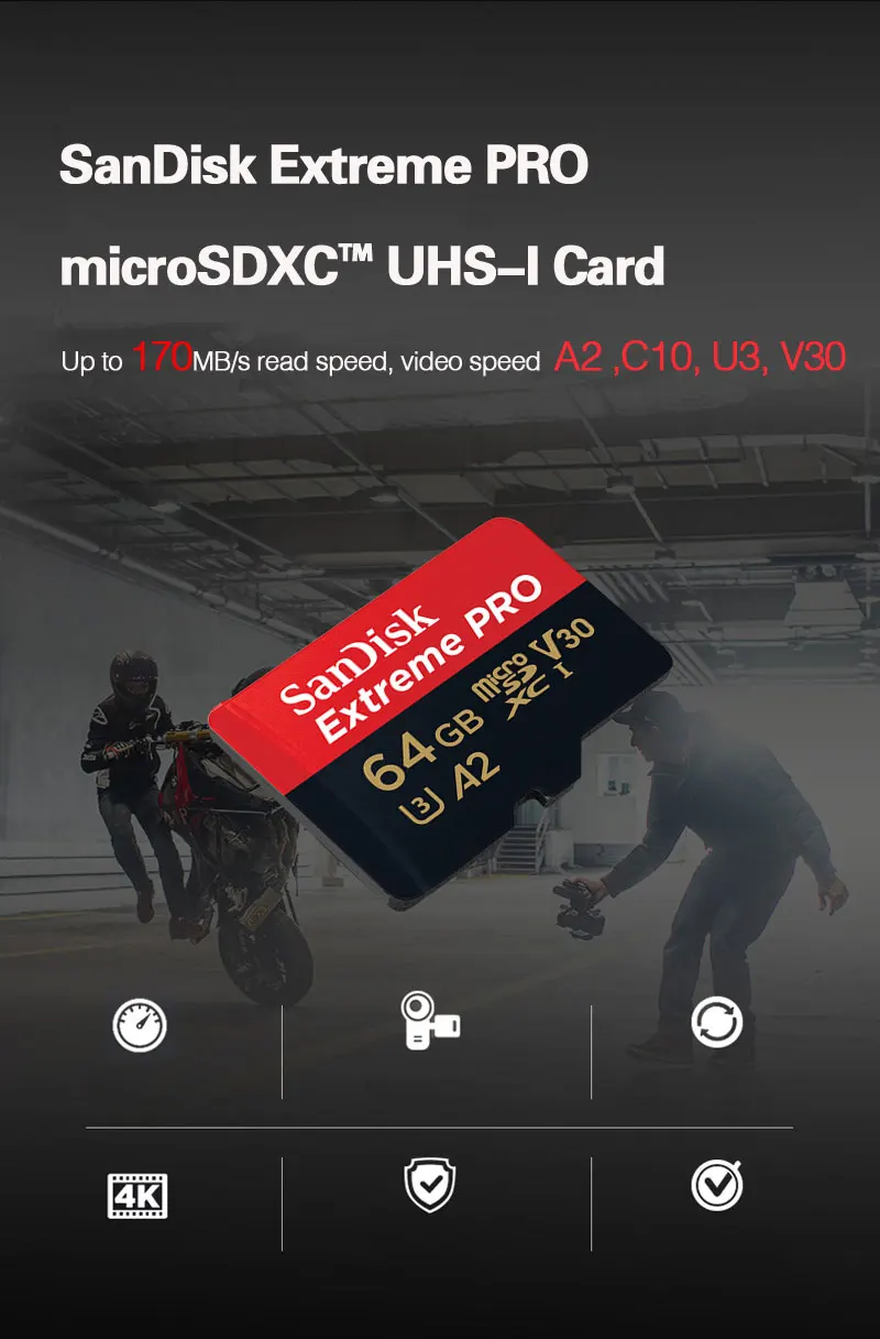 Двойной Флеш-накопитель SanDisk Micro SD, карта памяти, 64 ГБ 128 256GB MicroSD Max 170 МБ/с. Extreme PRO microSDXC UHS-I карты памяти, бесплатный адаптер