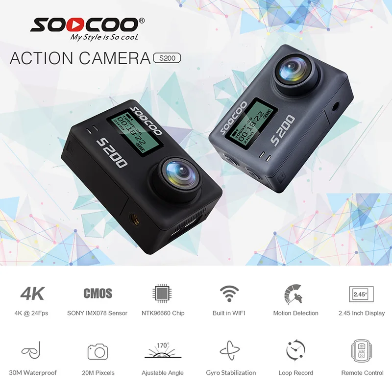 Спортивная Экшн камера SOOCOO S200 4k водонепроницаемый чехол внешний микрофон GPS Wi Fi