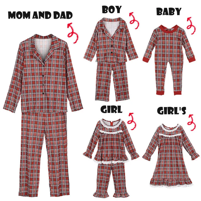 Семейный комплект рождественских пижам 2019 Новогодняя одежда для сна в красную