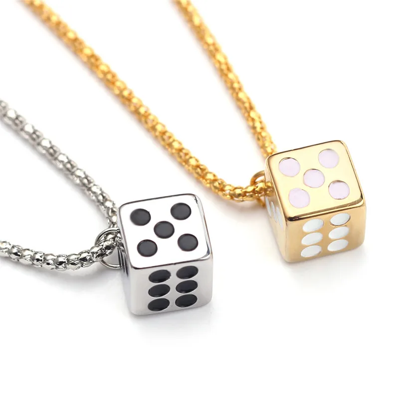 Creative Zinc Alloy Chain Square Gambling Luck & Dice Pendant Smooth Surface Necklace For Women Men Couple Choker Jewelry