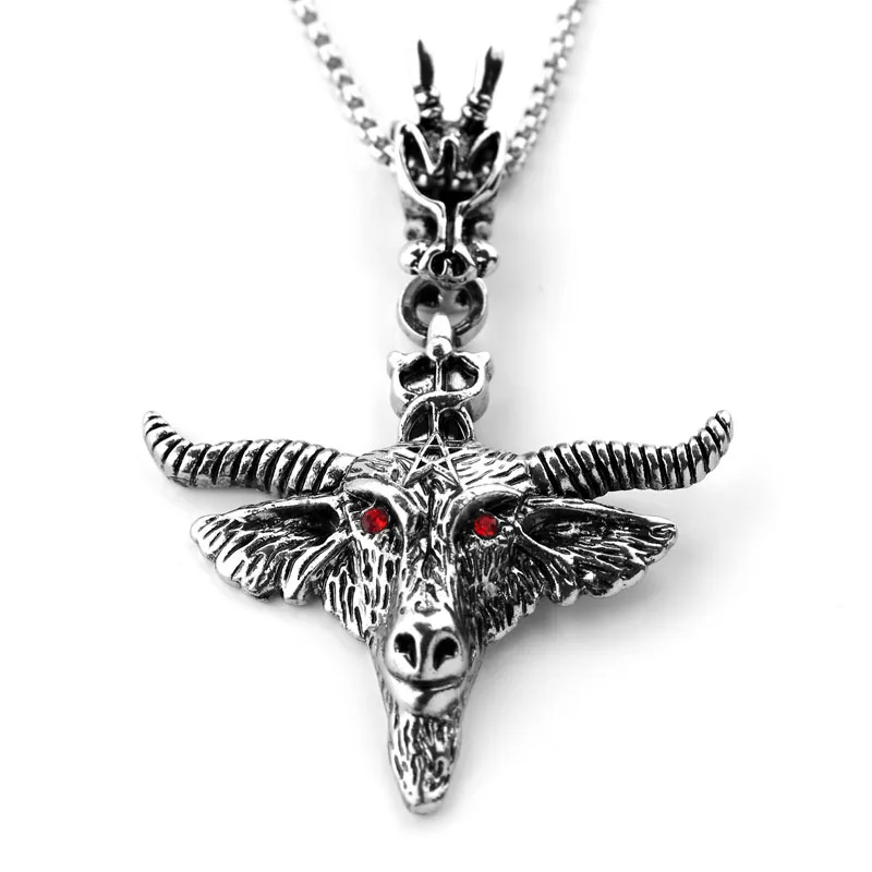 Мужское ожерелье в стиле панк с красным кристаллом и подвеской виде овчины