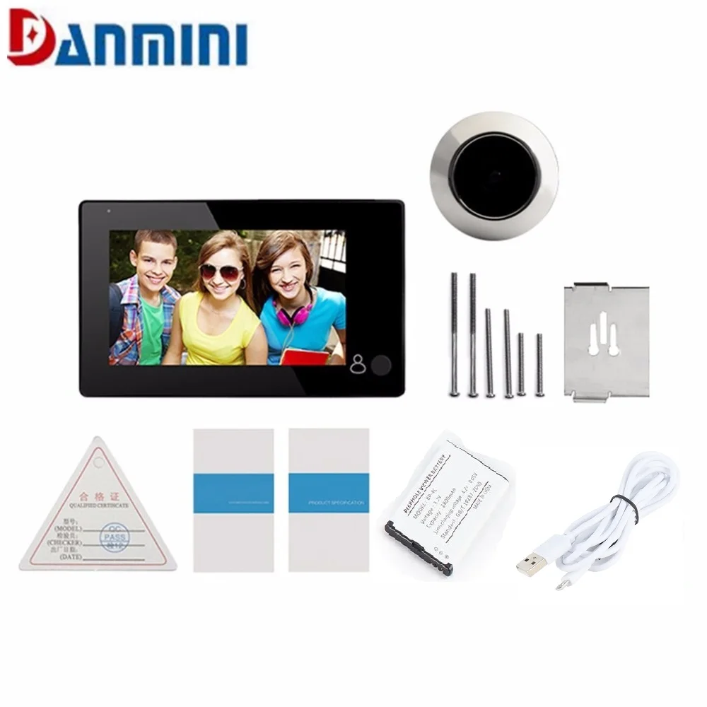 Danmini 4,3 дюймовый экран HD Pixel 145 градусов широкий угол скрытый электронный дверной звонок кошачий глаз глазок+ 1800ма литиевая батарея - Цвет: Черный