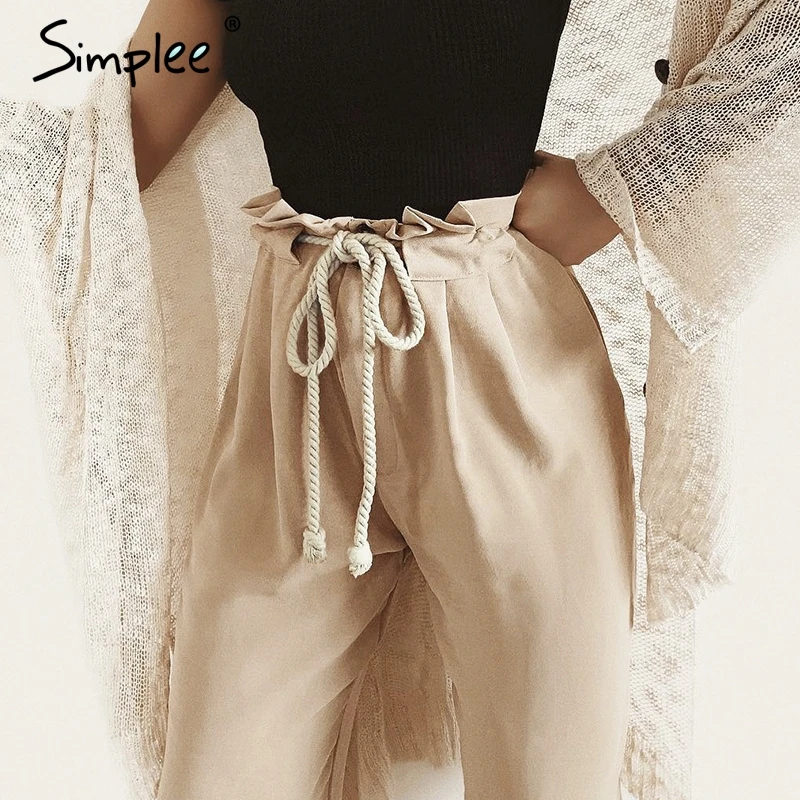 Женские штаны Simlee цвета хаки со шнурком повседневные плиссированные на завязке