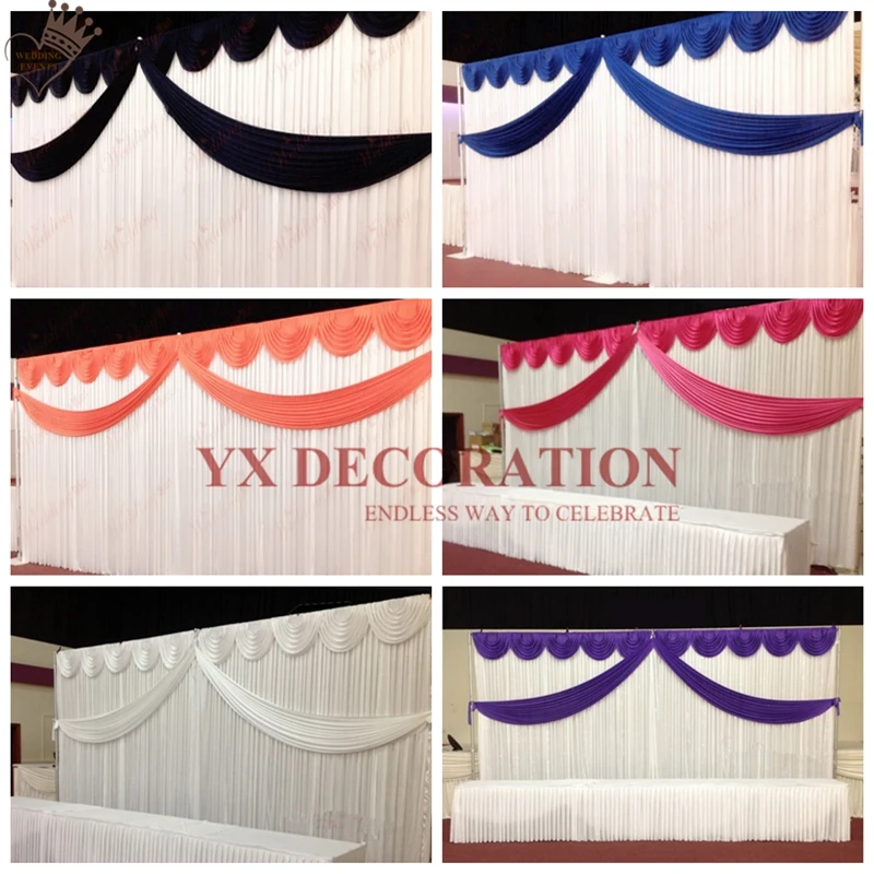 

Nice Looking Ice Silk Backdrop Curtain Include Front Swag Valance Drapery Event Wedding Decoration