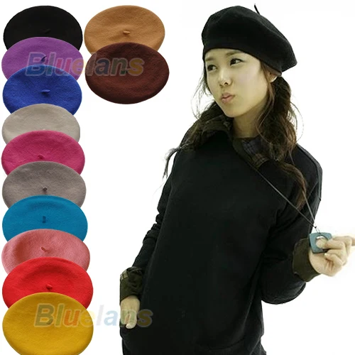 

Hot New Fashion Solid Color Warm Wool Winter Women Girl Beret French Artist Beanie Hat Cap 12 Colors 8MEO