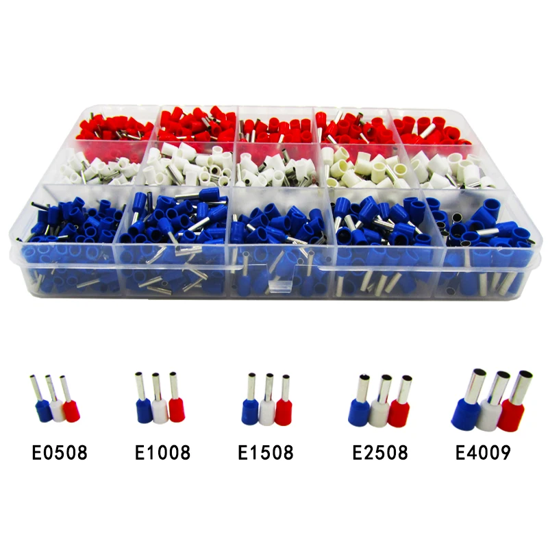 

960Pcs/Box E0508 E1008 E1508 E2508 E4009 Insulated Ferrules Terminal Block Cord End Wire Connector Electrical Crimp Terminator