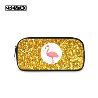 zrentao cartoon pencil case for students 3d flamingo print pen bags ladies cosmetic bags makeup pouch stationary storage bags