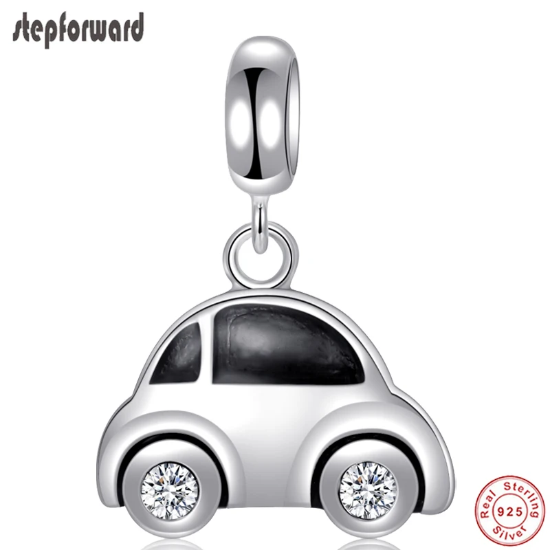 STEP FORWARD Hot 925 Sterling Sliver Grey CZ Paved Car Pendant Fit Bracelet &amp Bangle Fashion Silver Jewelry Birthday Gift SF375C |