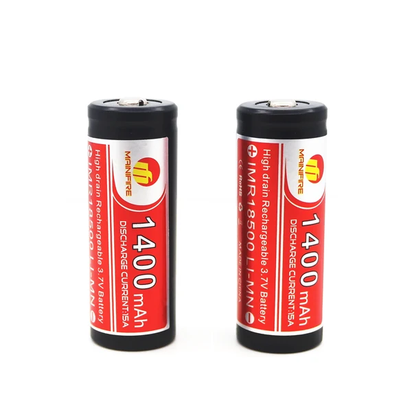 Дешевые Mainifire IMR 18500 1400 mah 3,7 V литий-ионная батарея с кнопкой высокого разряда для электронной сигареты очень дешево(1 шт