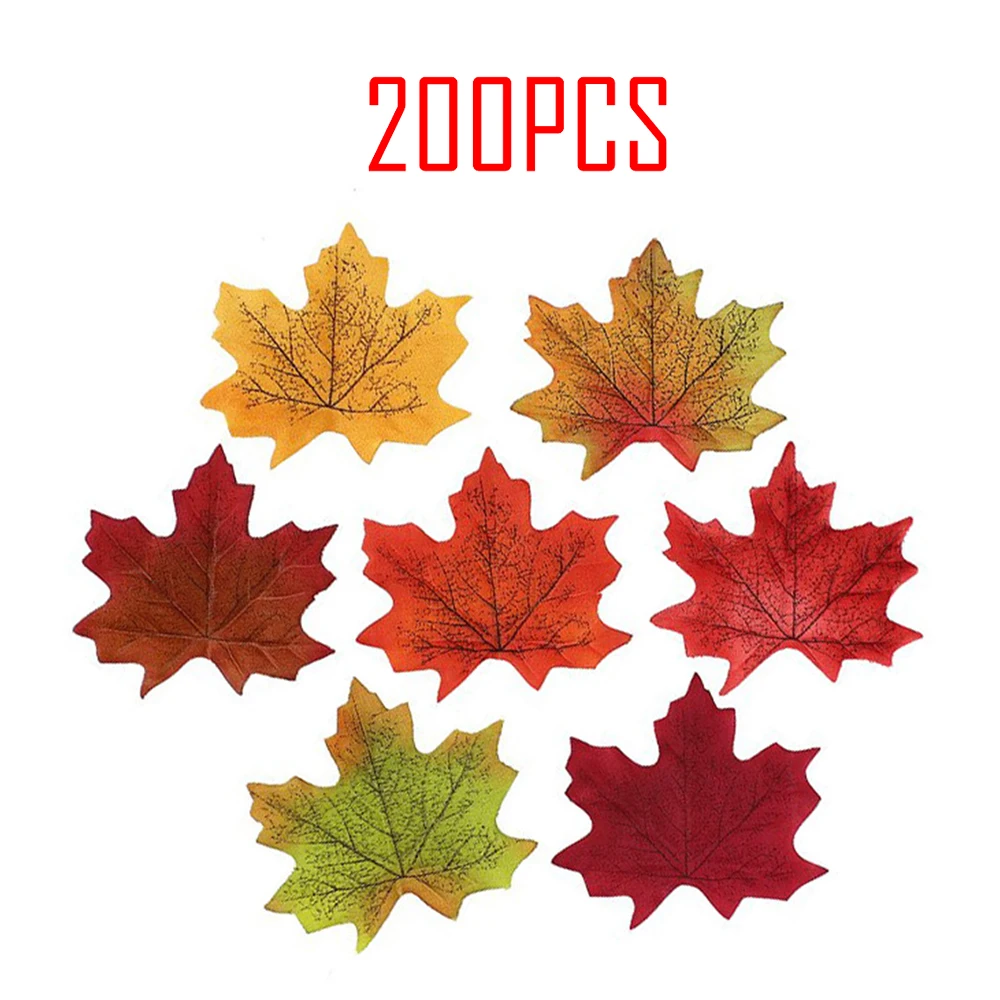 Новый оранжевый/зеленый/желтый 200 шт./компл. Искусственный Кленовый лист гирлянда