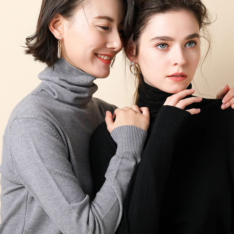 Spring and Autumn New High-neck Sweater Women's Turtleneck Bottom Shirt Thin Solid Color Long Sleeve Slim Fit Knit | Женская одежда