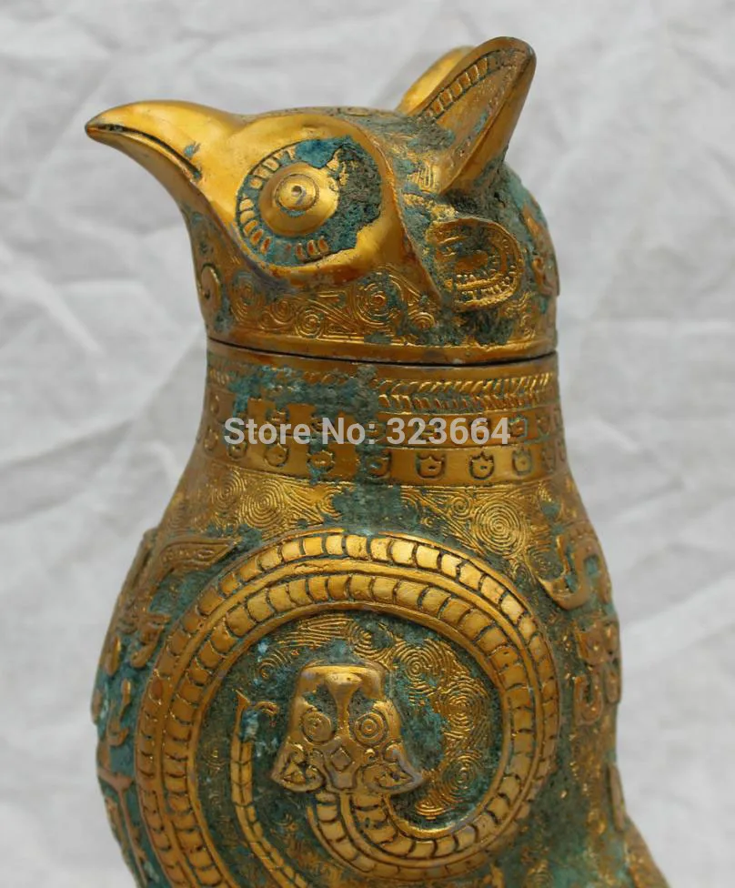 11 &quotНародная китайская династия дворец старая бронза позолоченная голова совы