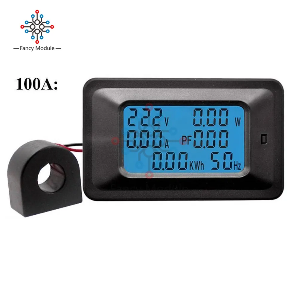 AC 100A with CT Coil 6 в 1 ЖК-цифровой AC 20A 100A 110 В 220 В напряжение счетчик энергии Вольтметр Амперметр мощность ток панель ватт комбинированный индикатор - Цвет: AC 100A with CT Coil