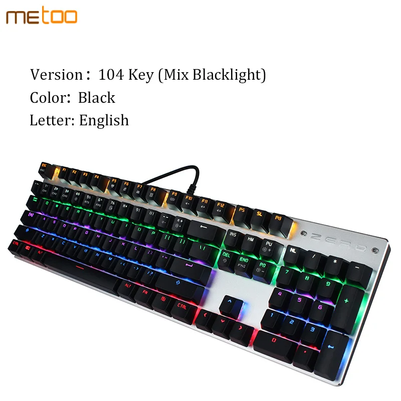 English 104 key Оригинальная Механическая игровая клавиатура Metoo с 87/104 клавишами, светодиодный проводной клавиатура с подсветкой для геймеров, английский/русский - Цвет: English 104 key