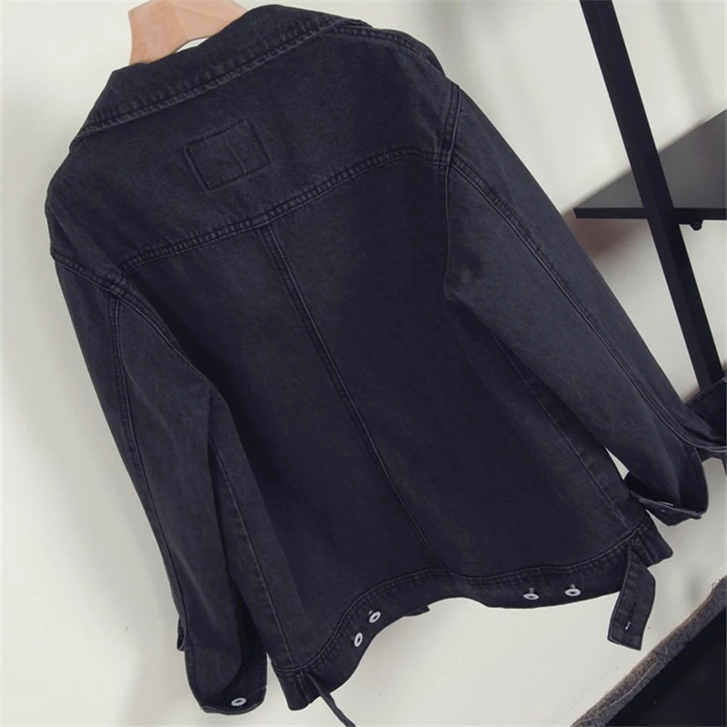 Vintage Long sleeve Black Denim Jacket Women Basic Coat Spring Autumn Short Jeans Outwear Loose Turndown Ladies Jean | Женская одежда
