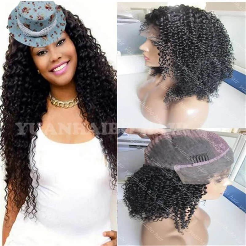Cheap 8A virgin peruvian curly wig 10-32in natural hairline lace front 130% density kinky for black women |