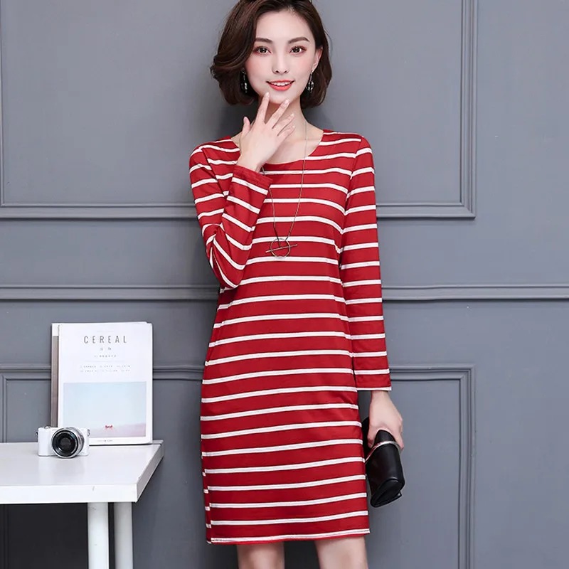 2018 Новое поступление футболка Платья для женщин Femme модные платье в полоску Для