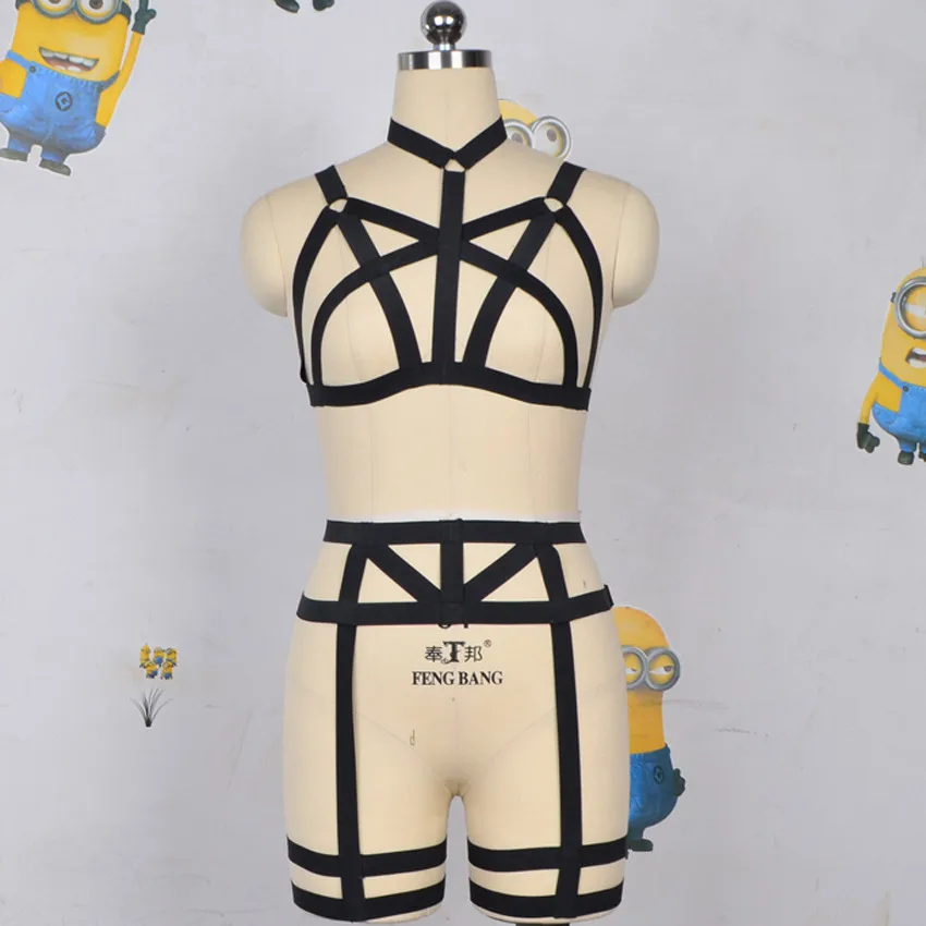 Черный женский бюстгальтер в стиле Харадзюку Пастельная готика пояс для