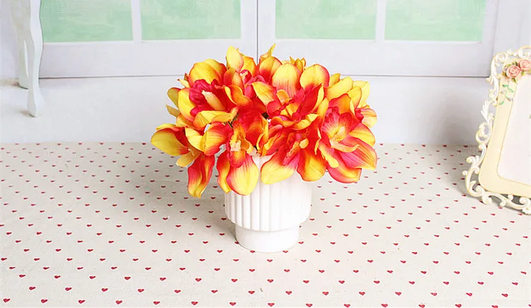 Реалистичное прикосновение cymbidium 6 головок короткое украшение стола цветы сделай