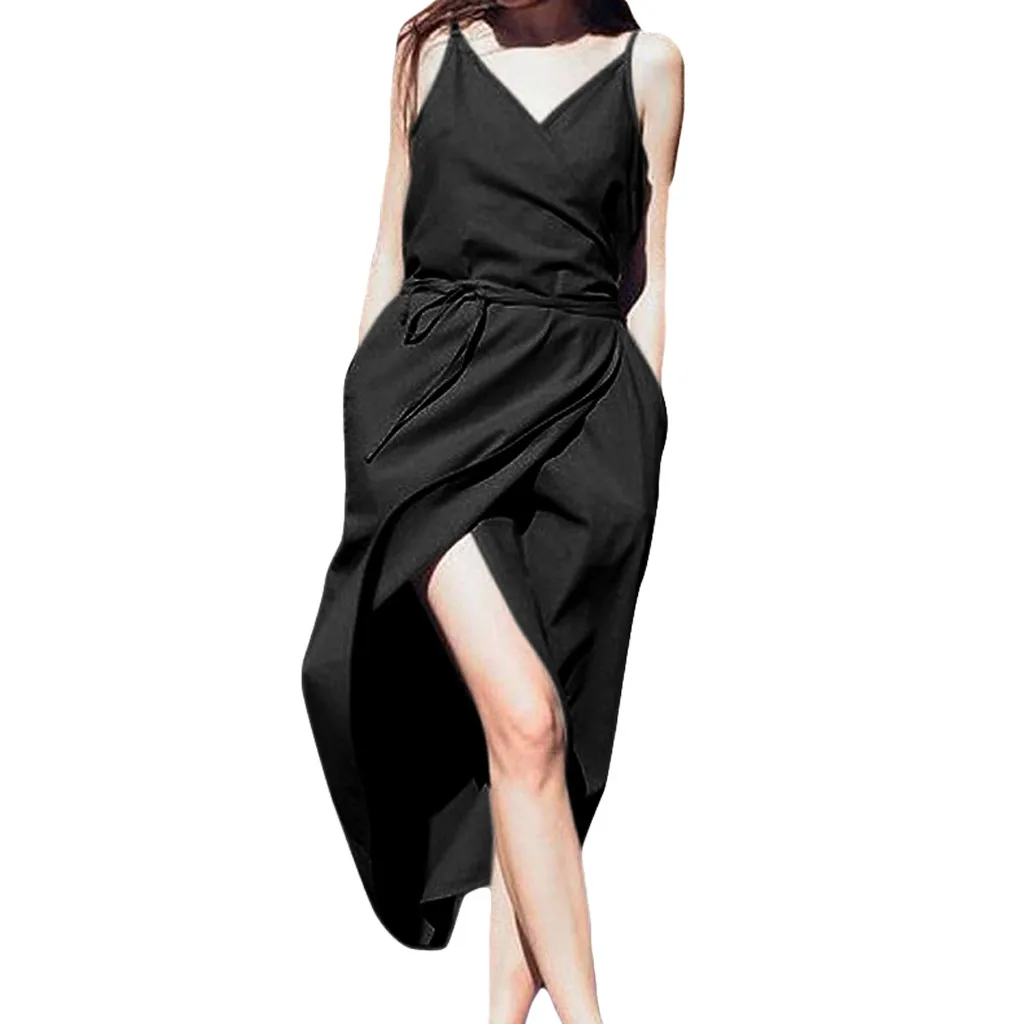 Женское свободное платье из хлопка и льна повседневное однотонное до середины