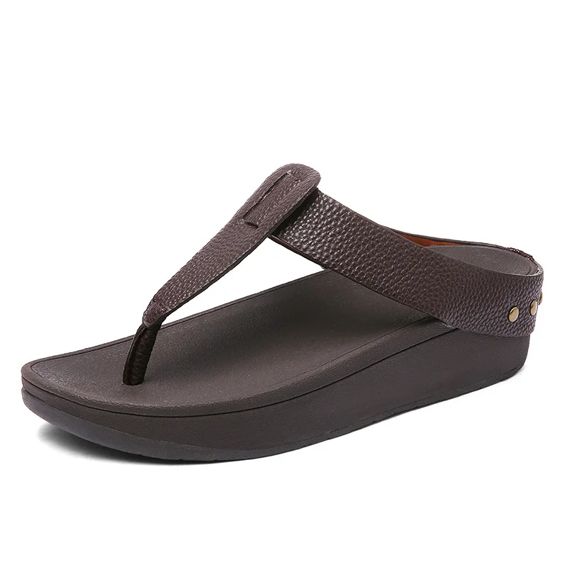 Коричневый BEYARNEWomen's Flip Flops Fashion T-Shaped Platform Slippers Ladies Casual Beach Sandals Outdoor Slides Summer Holiday Slipppers - Цвет: Коричневый