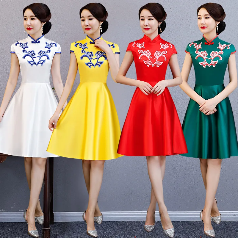 

S-4XL White Short Cheongsam Vintage Chinese style Dress Womans Mini Qipao Slim Party Dresses Button Vestido Plus Size