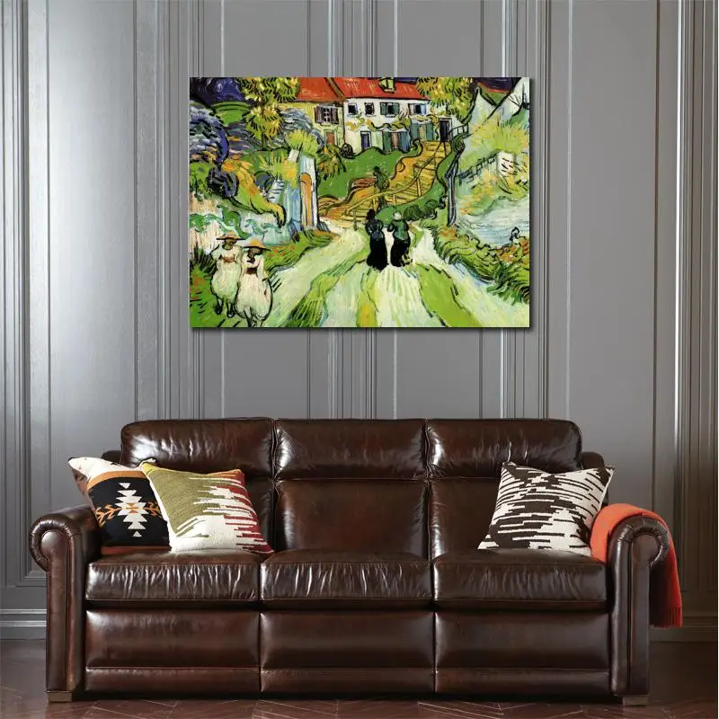 Деревенская улица и ступени в вере с фигурками Винсента Ван Гога картина маслом