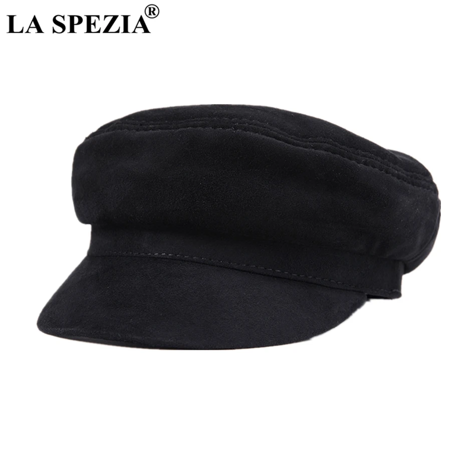 LA SPEZIA Genuine Leather Cap Men Newsboy Military Hats Vintage Women Gatsby Caps Black Classic Flat Hats Luxury Italian Brand