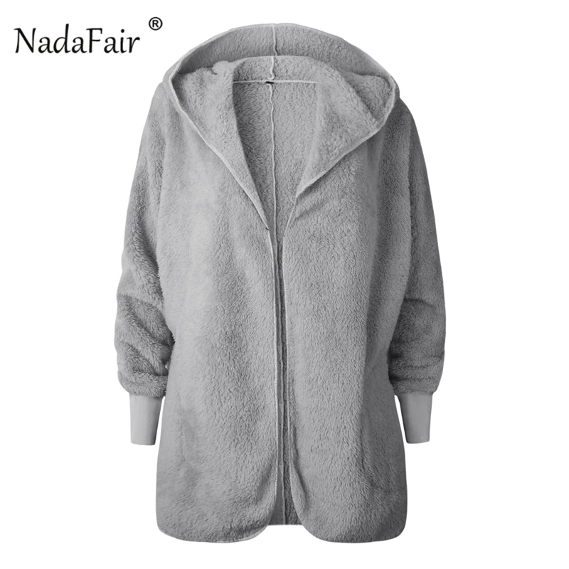 Nadafair пушистое пальто с капюшоном, с длинным рукавом, из овечьей шерсти, пальто из искусственного меха для женщин, осенне-зимний Кардиган, плюшевый мех, пушистая куртка для женщин