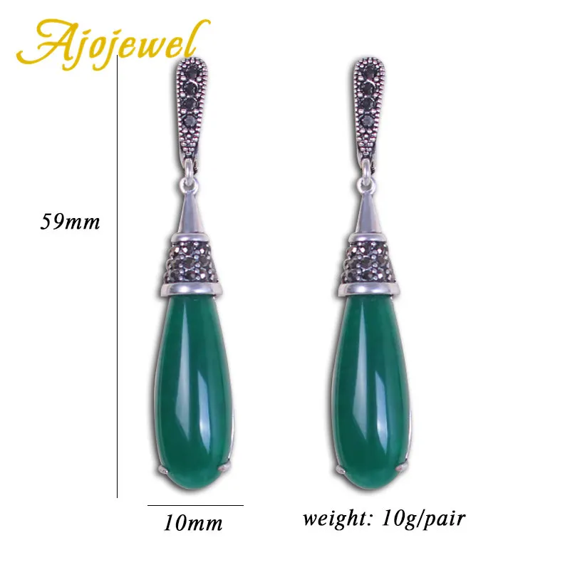 Покрытие антикварным серебром Ajojewel винтажные Резные длинные висячие серьги Высокое качество Зеленый из смолы в виде Капли Воды Кулон Bijoux для подружки свадебный подарок - Окраска металла: Покрытие антикварным серебром