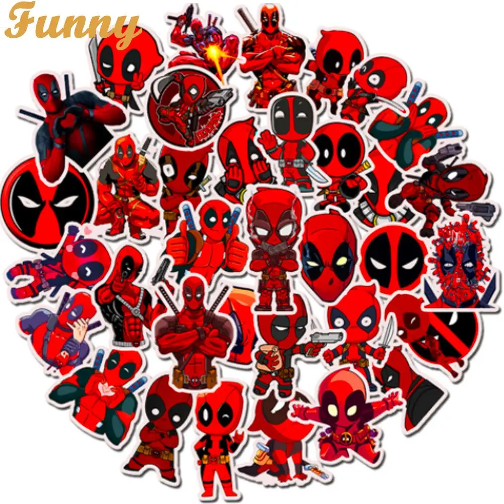35 шт. Мультяшные милые наклейки Deadpool, наклейка с супергероями для сноуборда, багажа, автомобиля, холодильника, ноутбука