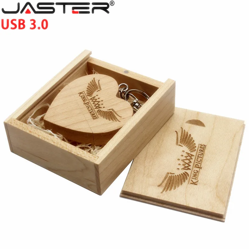 JASTER USB 3,0 логотип на заказ Деревянный Сердце USB+ коробка флэш-накопитель Флешка 32 ГБ 16 ГБ 8 ГБ 4 ГБ 64 Гб U D фотографии свадебные подарки