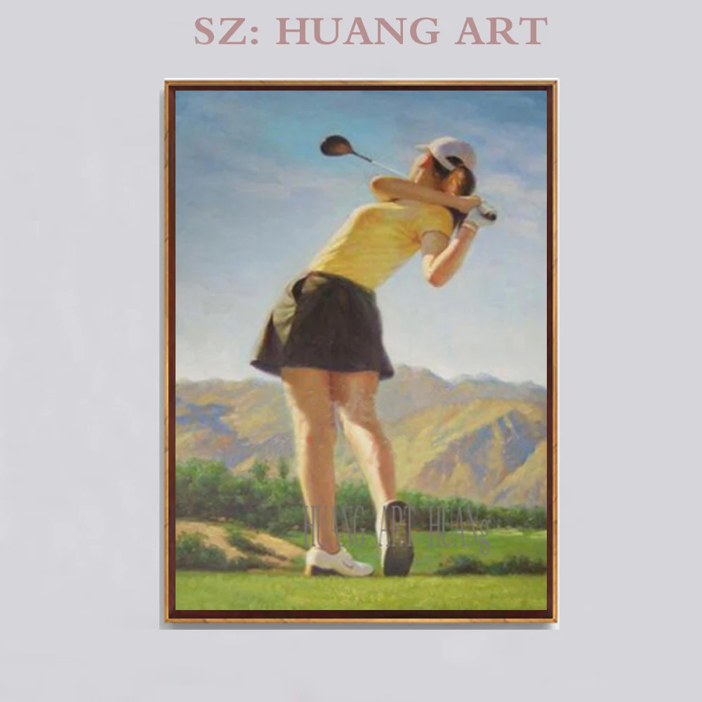 

New Arrivals Artist Handmade High Quality Man Playing Golf Oil Painting on Canvas Pop Fine Wall Art Playing Golf Oil Painting