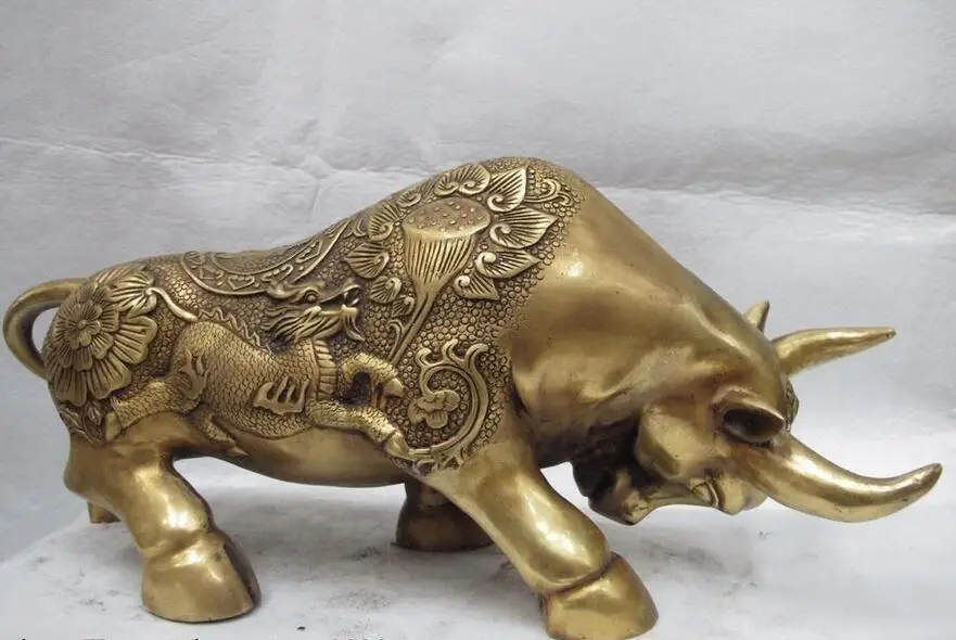 Китайский фольклорный медный Бронзовый Fengshui цветок лотоса Kylin Kilin Крупный