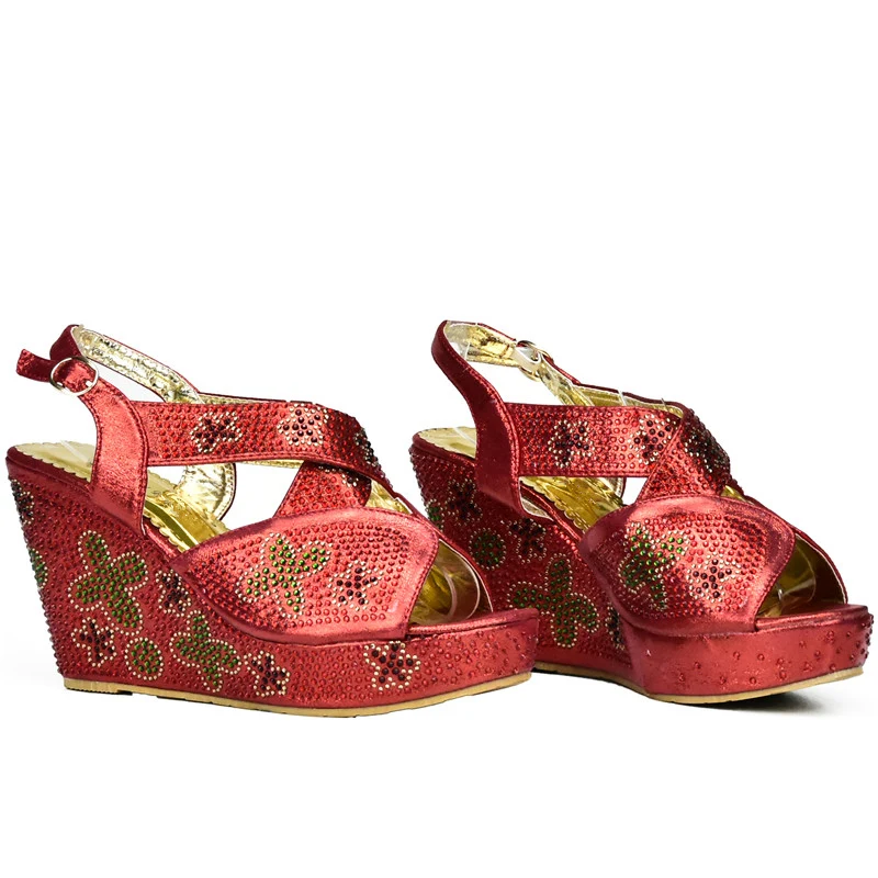 Red Color African Shoes and Matching Bags Italian Shoe Bag Set for Party In Women with Rhinestone | Обувь