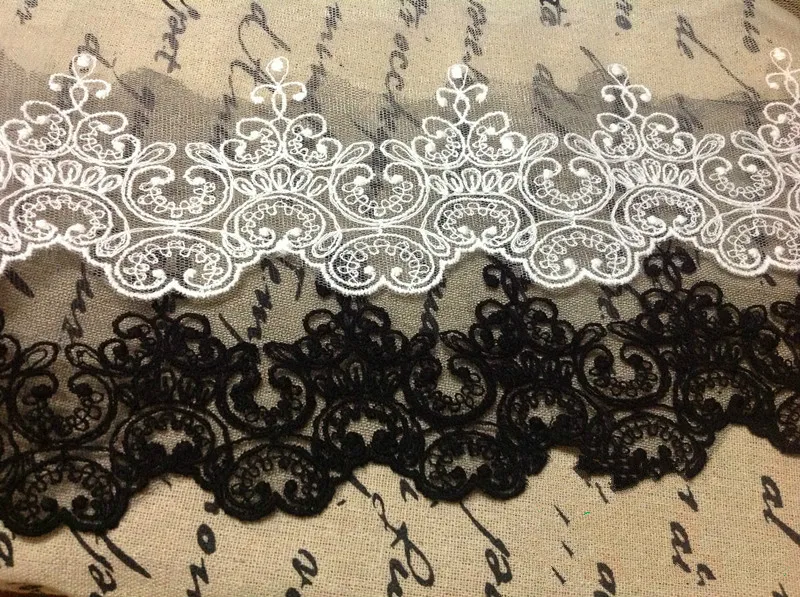 Кружевная лента Saundylasi белая/черная полиэстер/хлопок 10 см