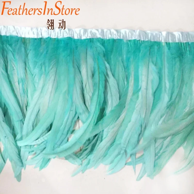 

10 Yards Rooster Feather Trims 30-35cm width mint green Coque Tail Fringes Rooster feather trims Chicken Feather trimming