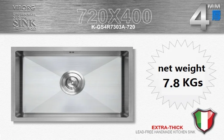 220x400x720 мм) VIBORG Deluxe ручная работа Экстра-Толстая 304 нержавеющая сталь Undermount одинарная миска кухонная раковина