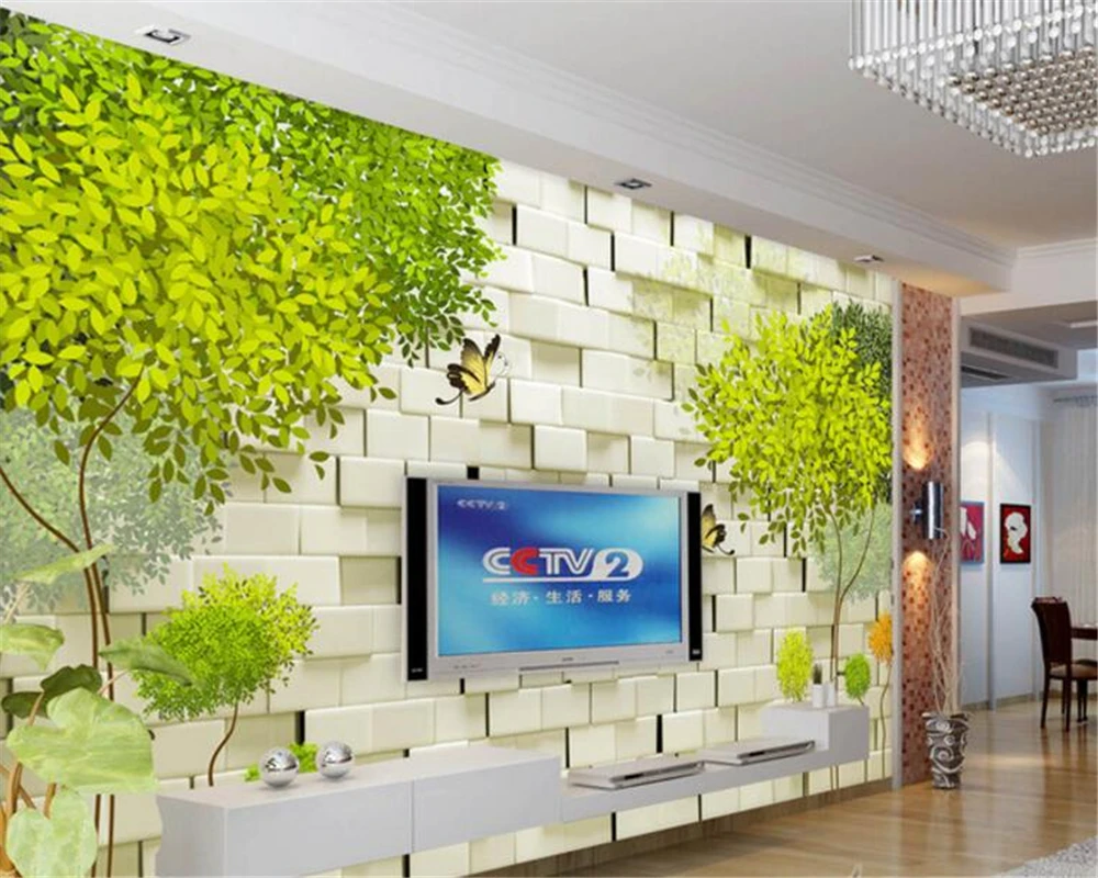 

3D обои fresh small tree трехмерные кирпичные настенные фрески обои для гостиной спальни обои