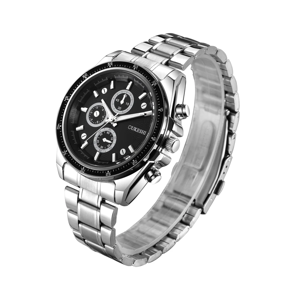 OUKESHI стильные мужские часы с тремя глазами модные повседневные Стальные